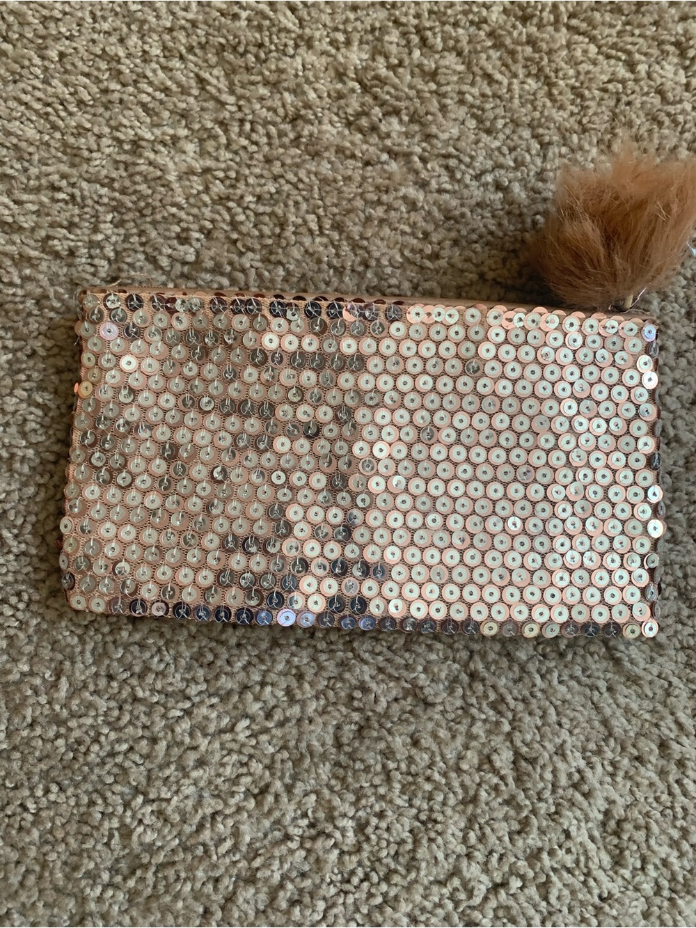 Sequin Wristlet Clutch in Rose Gold